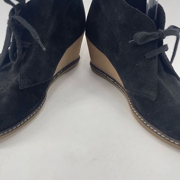 J. Crew Womens Ankle Boots Booties Suede Lace Up Wedge 2.5" Heels Black Size 9 - Picture 6 of 15